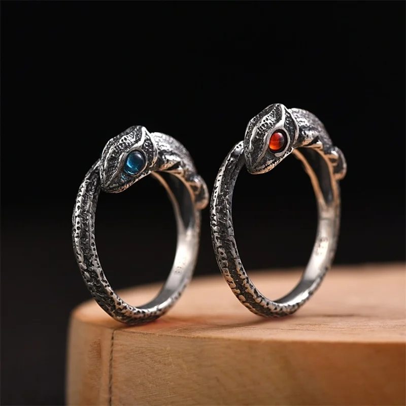 Vintage Crystal Eye Lizard Ring For Men Jewelry Personlity Old Craftsmanship Animal Design Male Index Finger Ring Adjustable