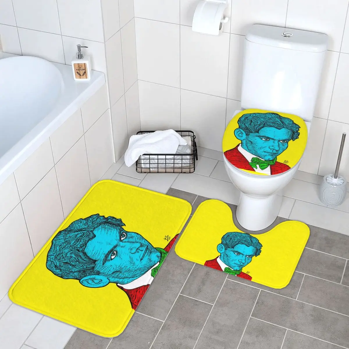 

Federico Garcia Lorca Portrait 16, 3-х предметный коврик для ванной, набор для ванной комнаты, крышка для унитаза, домашний декор, нескользящий ковер, напольный коврик