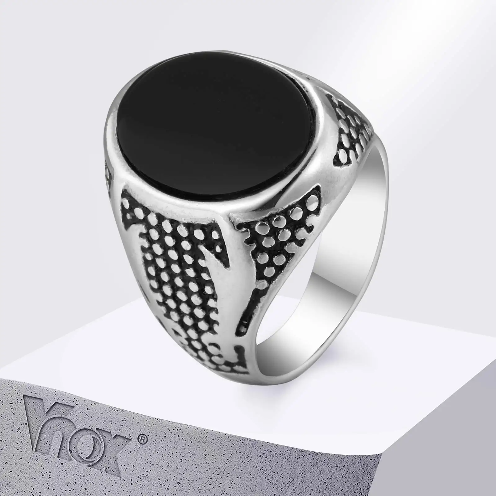 Vnox Rock Punk Black Onyx Stone Rings for Men, Zoleferka Sword Double Sword Stainless Steel Band, Stylish Jewelry Gifts for Him