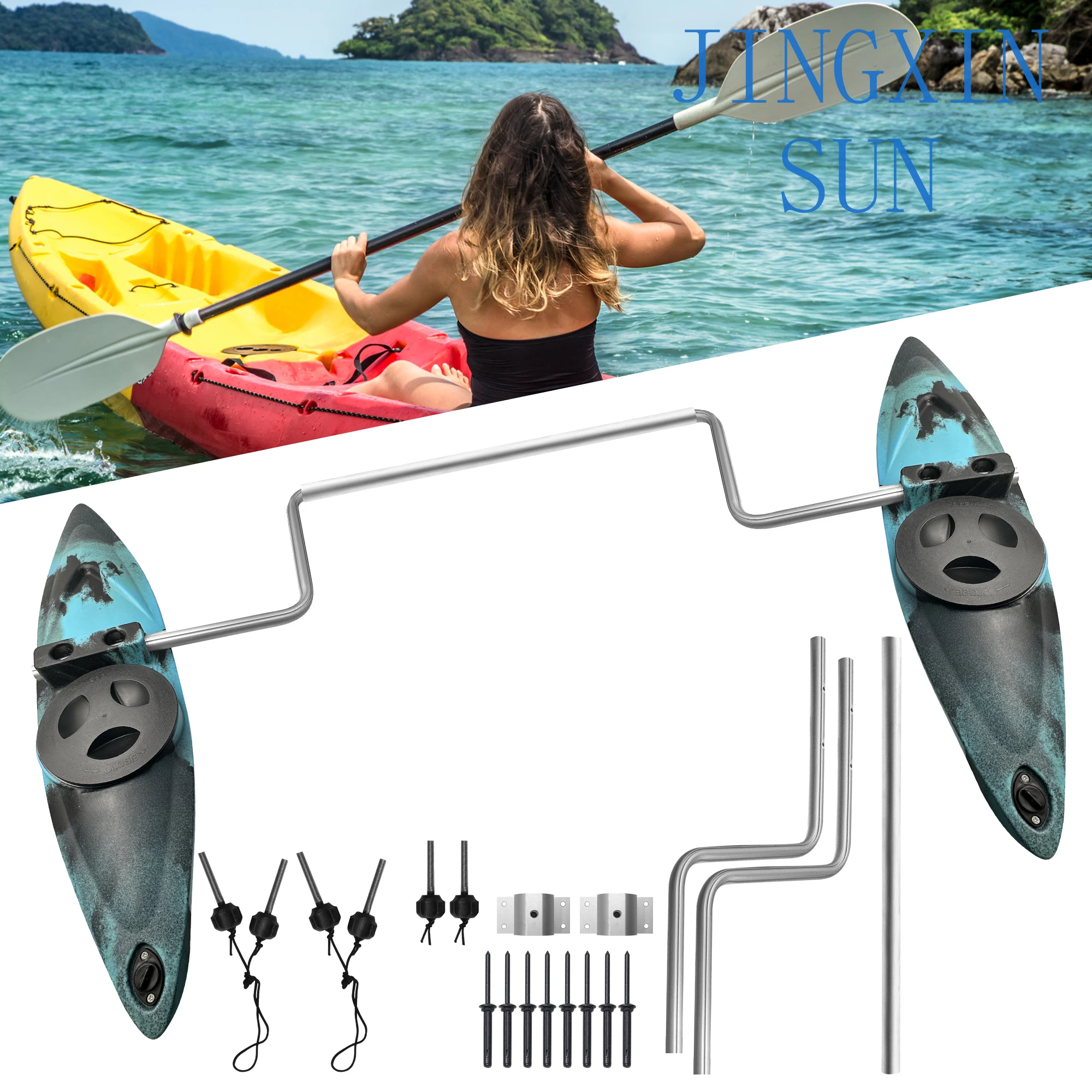 1Pair Kayak Stabilizer,Balance Parts,Kayak Outriggers&Stabilizers System Kit with Installation Accessories and Sidekick Arms Rod