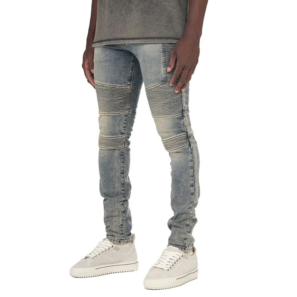 Men's Stretch Skinny Vintage Biker Jeans Motorcycle High Street Denim Jeans