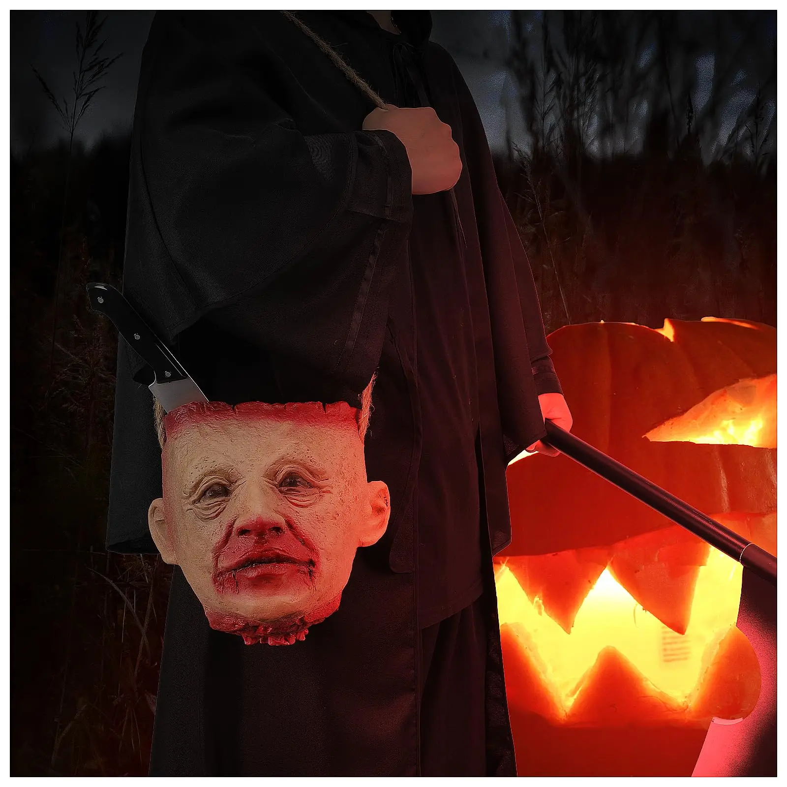 Halloween Scary Head Candy Bag Trick or Treat Bags Bucket Latex Crossbody Candy Bags Horror Cosplay Props For Bloody