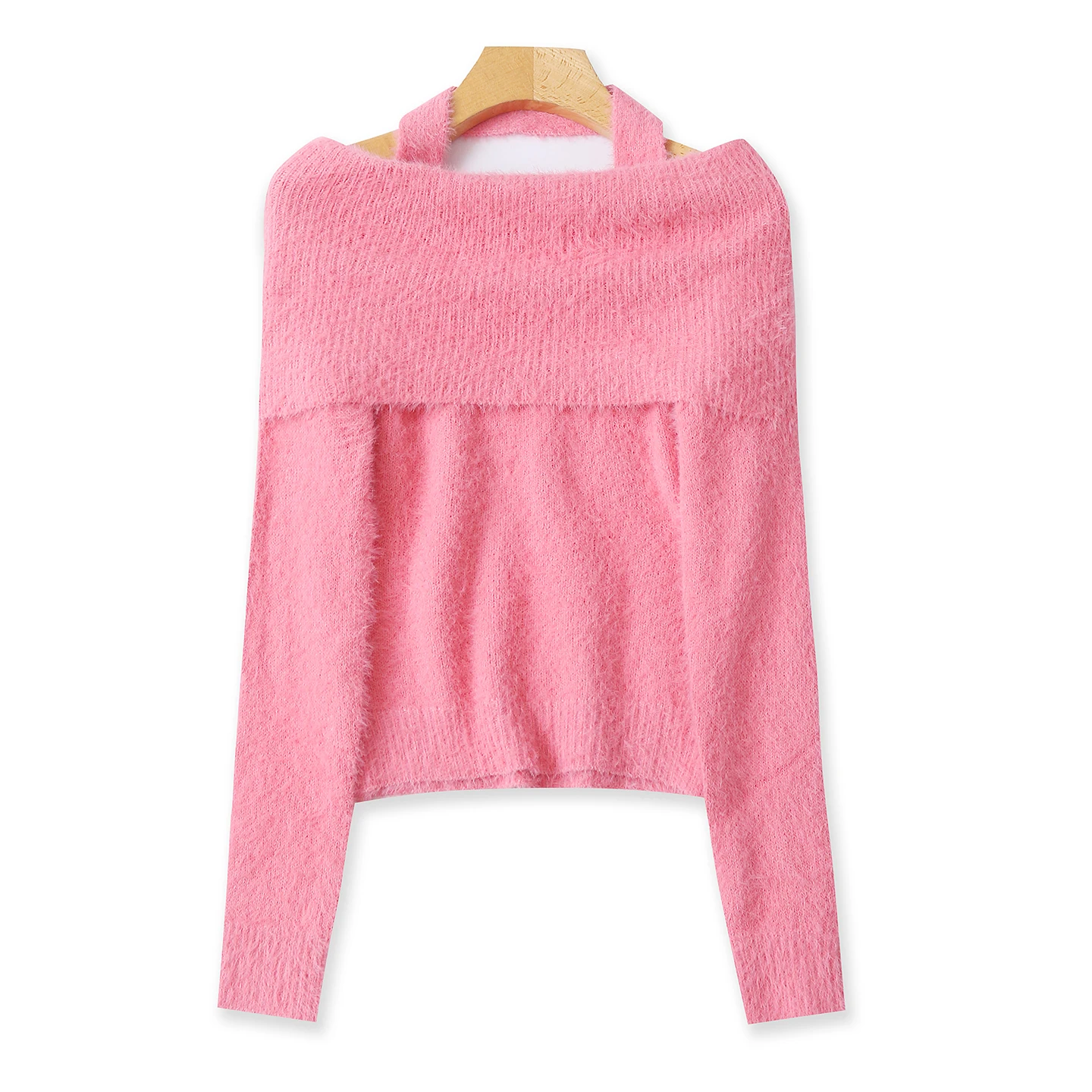 

oulder Bared Neline Long Sve ort Knit Sweater for Women Autumn Winter New Sle One oulder Hooded Camere Sweater