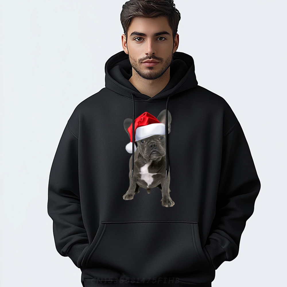 

French Bulldog Puppy Santa Hat Cute Frenchie Christmas Dog Men Graphic Tees Camiseta Slogan