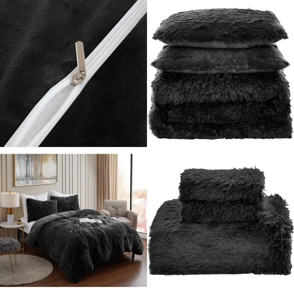 

Роскошный комплект постельного белья из вельвета с эффектом шагги, 2 наволочки, размер Queen, черный
