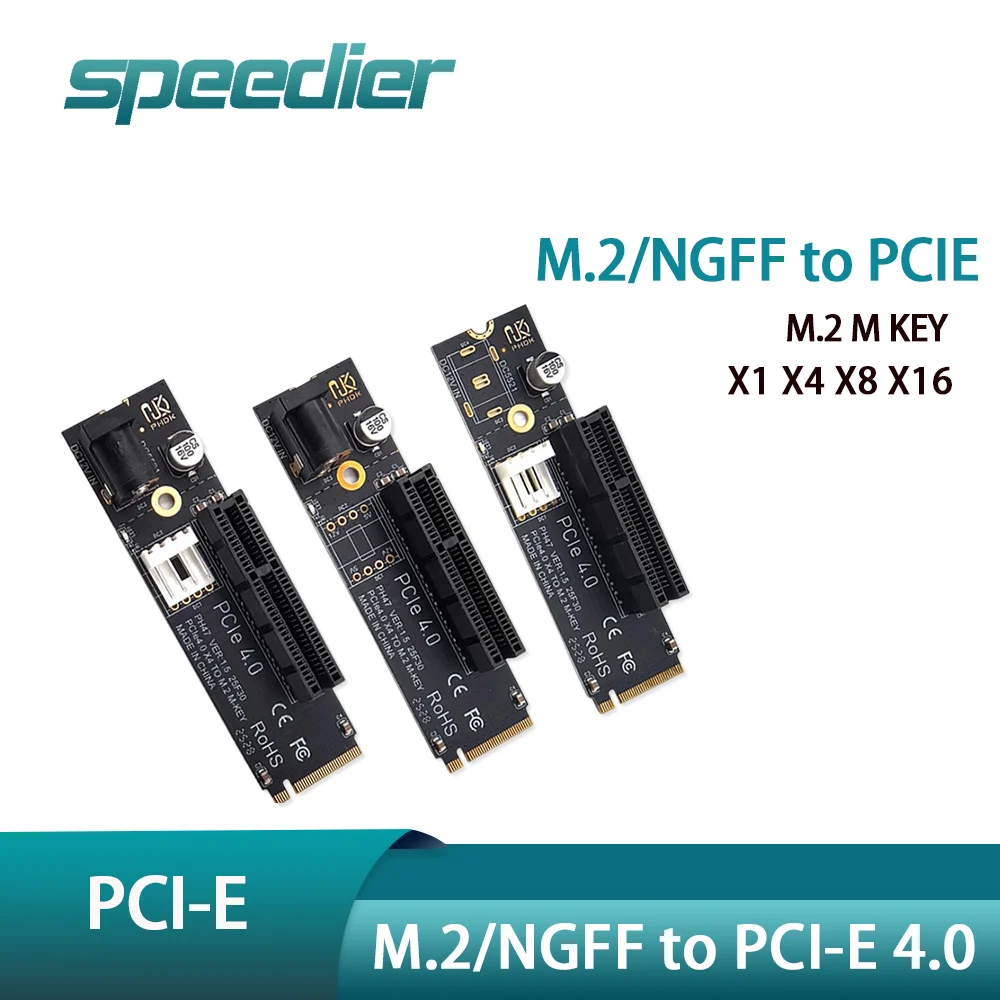 NGFF To PCIE 4.0 Adapter Riser Card M.2 M2 M Key To PCIe X4 X1 Support X8 X16 Slot Expansion Card 3 Interface Options SATA Power