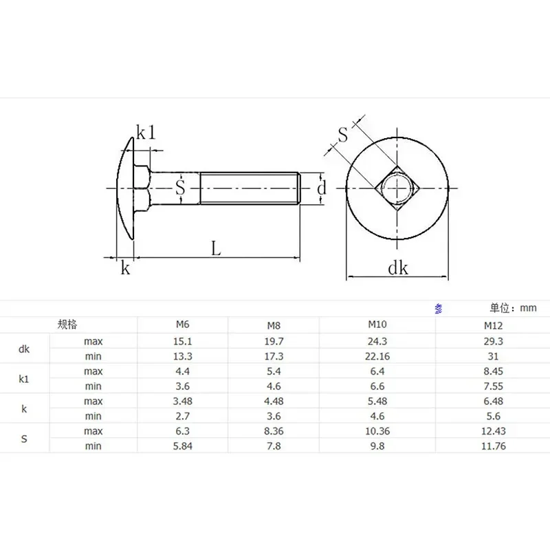 M6 x 1.0  6mm Carriage Bolts 304 Stainless Steel Round Head Square Neck Screws  Bolts