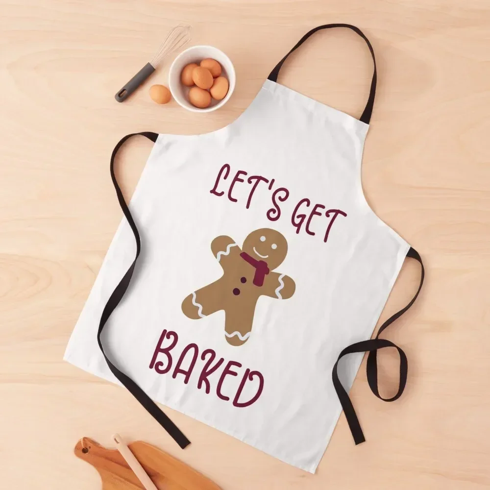 

Let's Get Baked/Funny Holiday Saying/Gingerbread Man/Handlettered Apron Smock for hairdressing Kitchen Handle For Women Apron