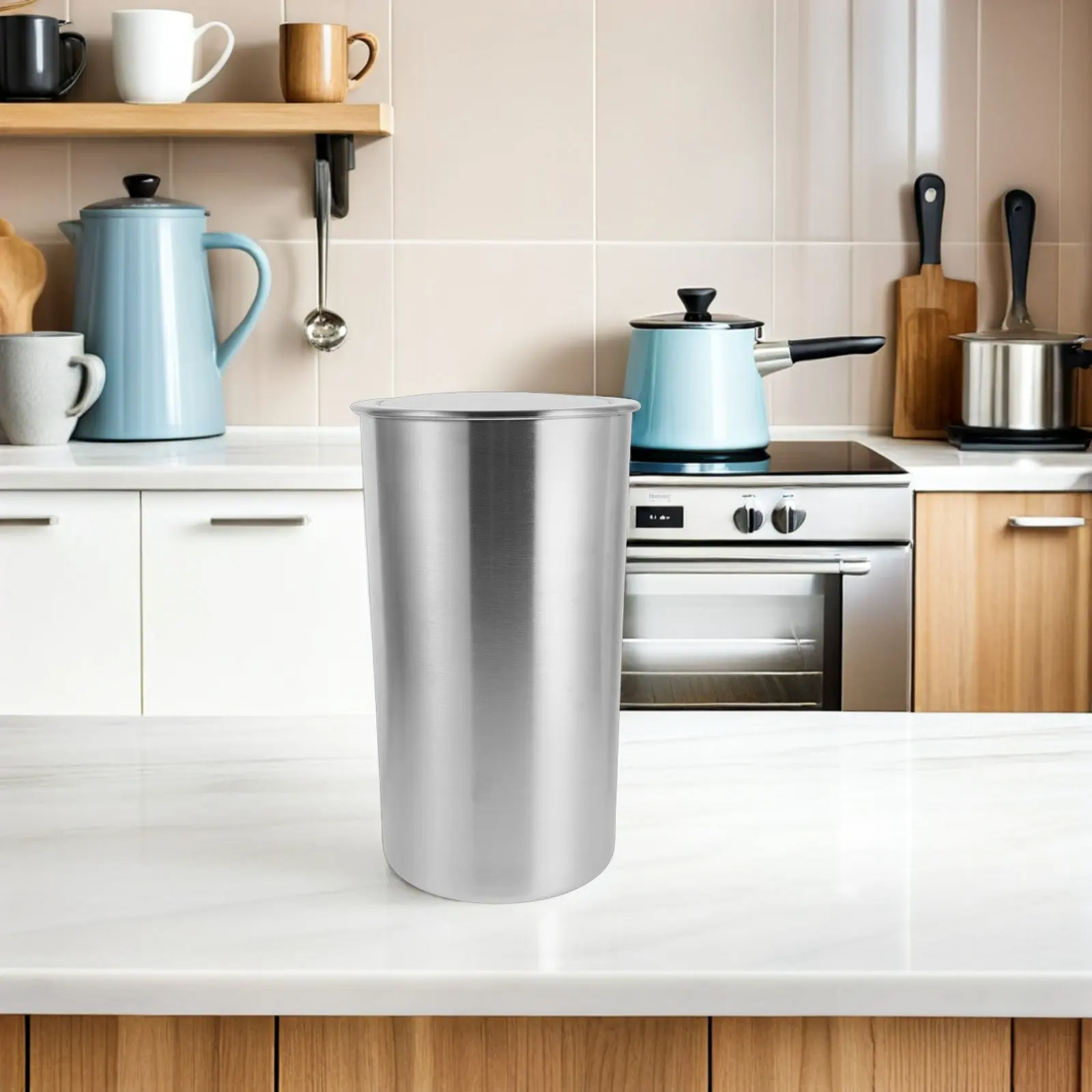 5.5L Round Stainless Steel Built-in Trash Can Swing Lid Countertop Embedded Garbage Bin Kitchen Cabinet Built-in Trash Chute