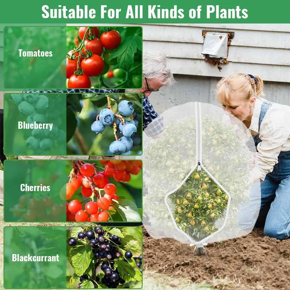 Fruit Tree Netting Bird Protection with Zipper & Drawstring, Garden Bird Netting Protective Cover Nets, Insect Mesh Net