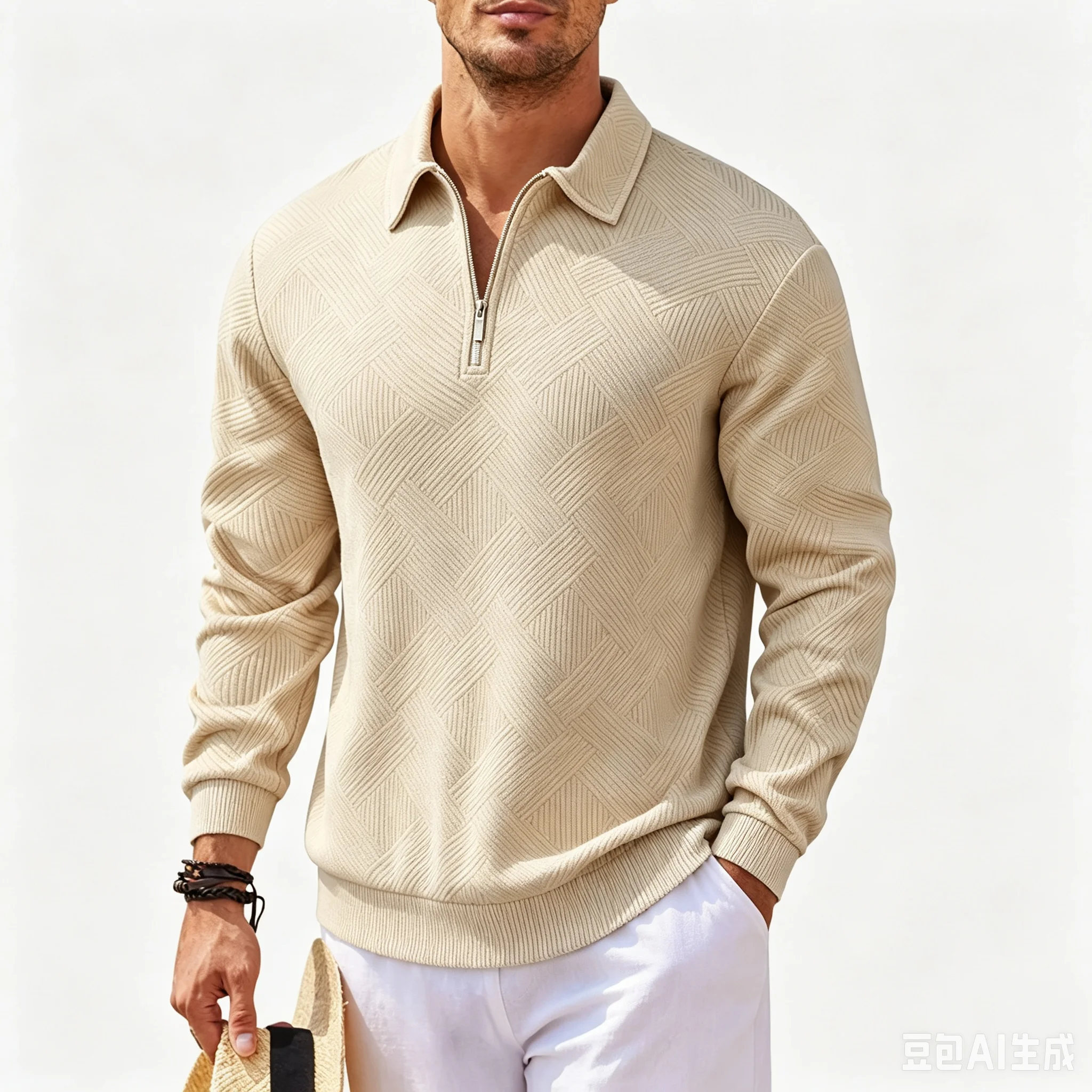 Men's Quarter Zip Knit Sweater Polo Collar Long Sleeve Pullover Casual Solid Color Lightweight Jumper Spring Autumn view 3