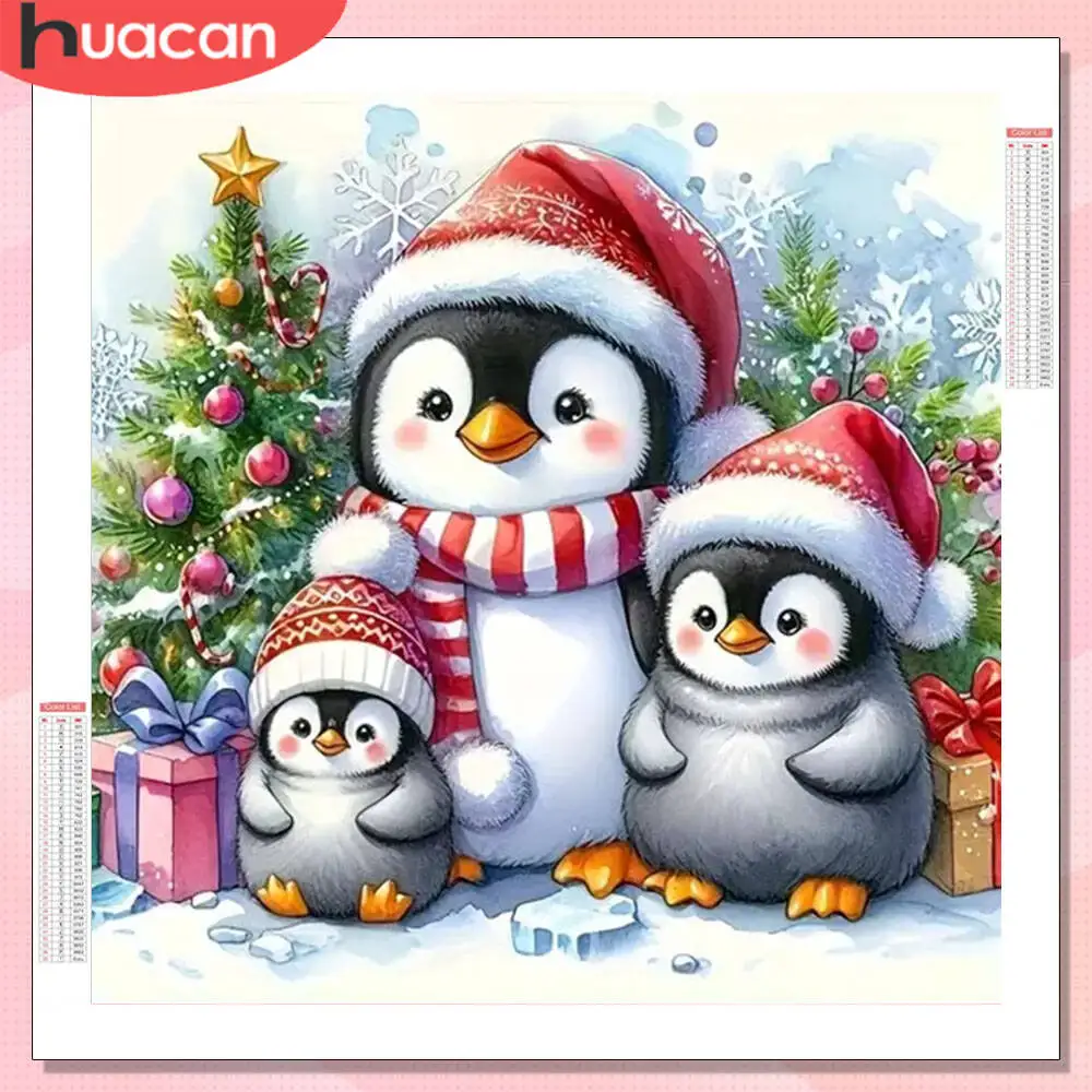 HUACAN Diamant-Gemälde, Pinguin, Tier, komplette Kits, Wanddekoration, Diamant-Mosaik, Weihnachten, Winter, Kreuzstich