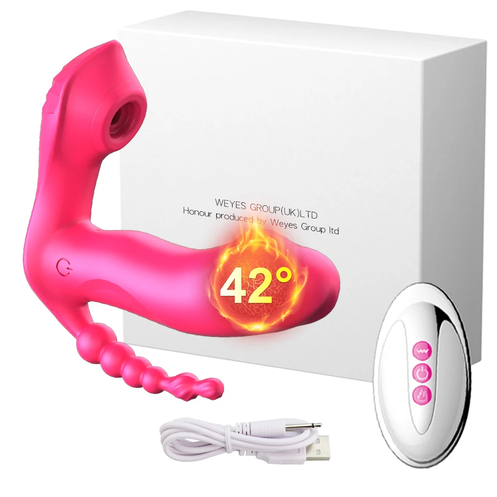 Sucker Vibrator Clitoris for Women 3 IN 1 Heating Sucking Vibrators Anal Beads Stimulator Wearable Oral Vagina Dildo Sex Toys