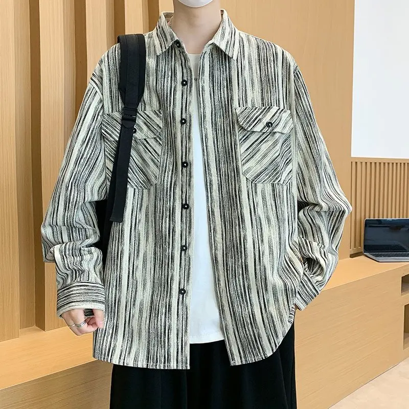 2026 New Spring Men'S Loose Lapel Shirt Jacket Men'S Breathable And Comfortable Casual Large Size Long-Sleeved Shirt M-4XL