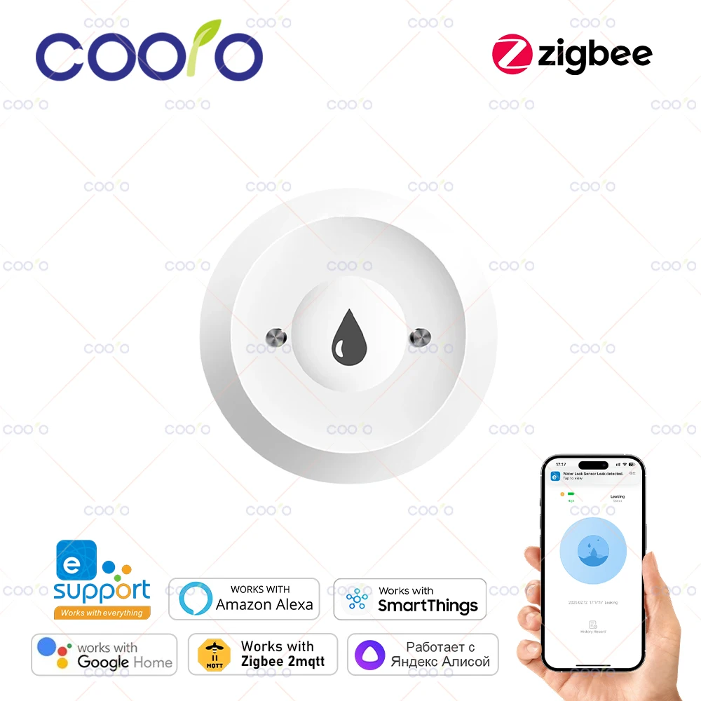 

Ewelink Zigbee датчик воды детектор утечки наводнения приложение удаленный мониторинг для кухни/ванной комнаты поддержка домашний помощник Zigbee2mqtt