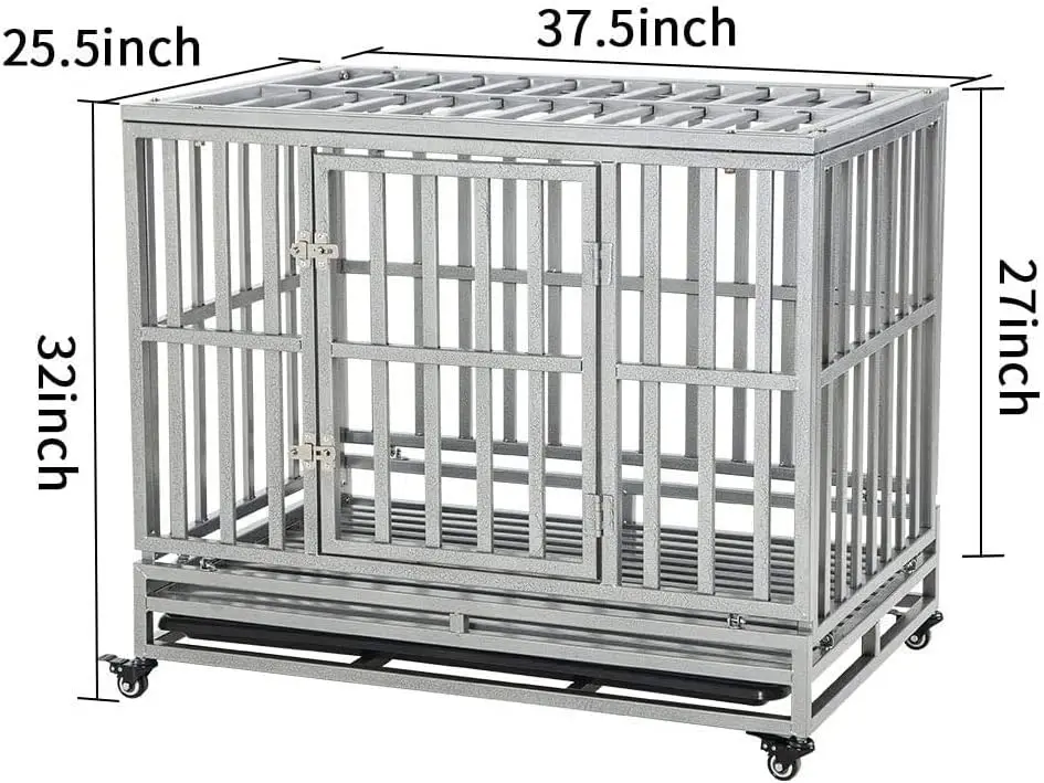 Heavy Duty Dog Cage Metal Kennel and Crate for Medium and Large Dogs Pet Playpen with Four Wheels,Easy to Install,38 inch Silver