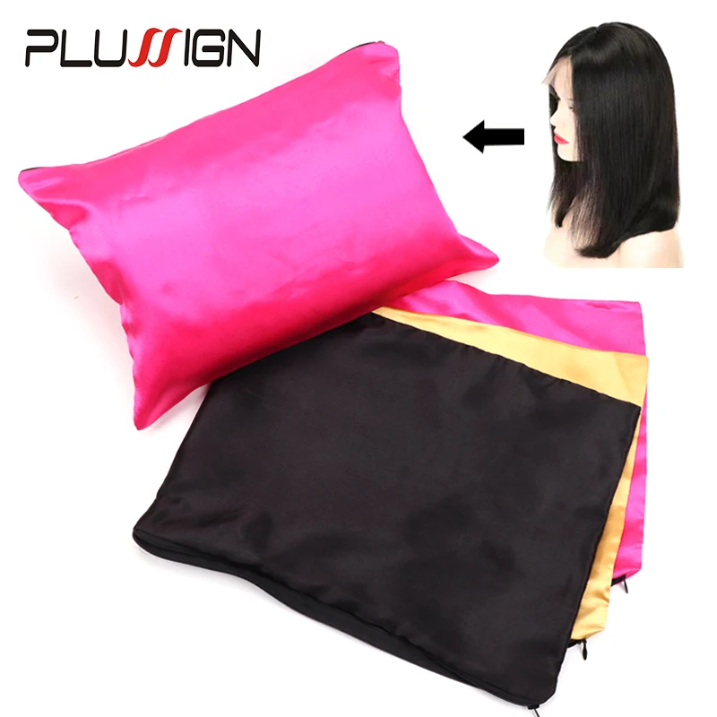 Plussign Zippered Satin Bag For Wig Storage Satin Pouch Bags With Zipper For Hair Tools Soft Silky Hair Packaging Bag 25*35Cm