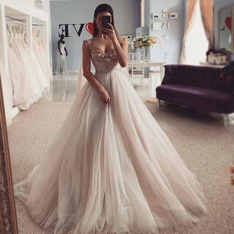 

Sexy Crystals Sweetheart Wedding Dresses Vestidos de Noiva Spaghetti Straps Bride Dress 2024 Church Beach Wedding Gowns