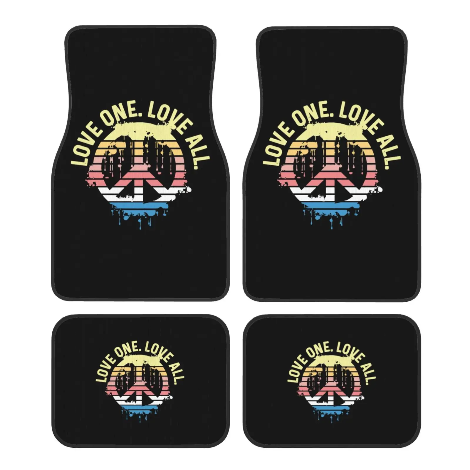 Love One Love All Peace Sign Graphic Car Floor Mats Durable Car Carpet Mat 4pcs with Anti-Slip Backing Fit for SUV Trucks