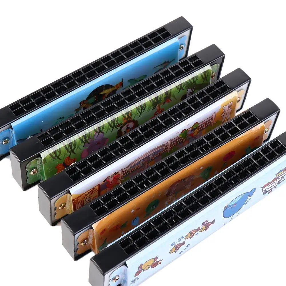 Wind Instrument Metal Painted Harmonica 16 Holes Montessori 16 Holes Harmonica Cartoon Pattern Educational Mouth Organ Teaching
