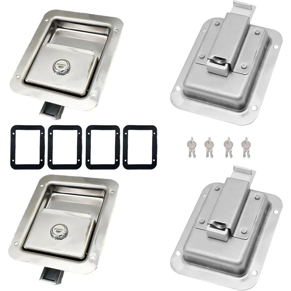 

4 Pack Stainless Door Lock Heavy Duty Flush Mount Handle Latch for Trailer Toolbox RV Handle Latch with Gasket Keys