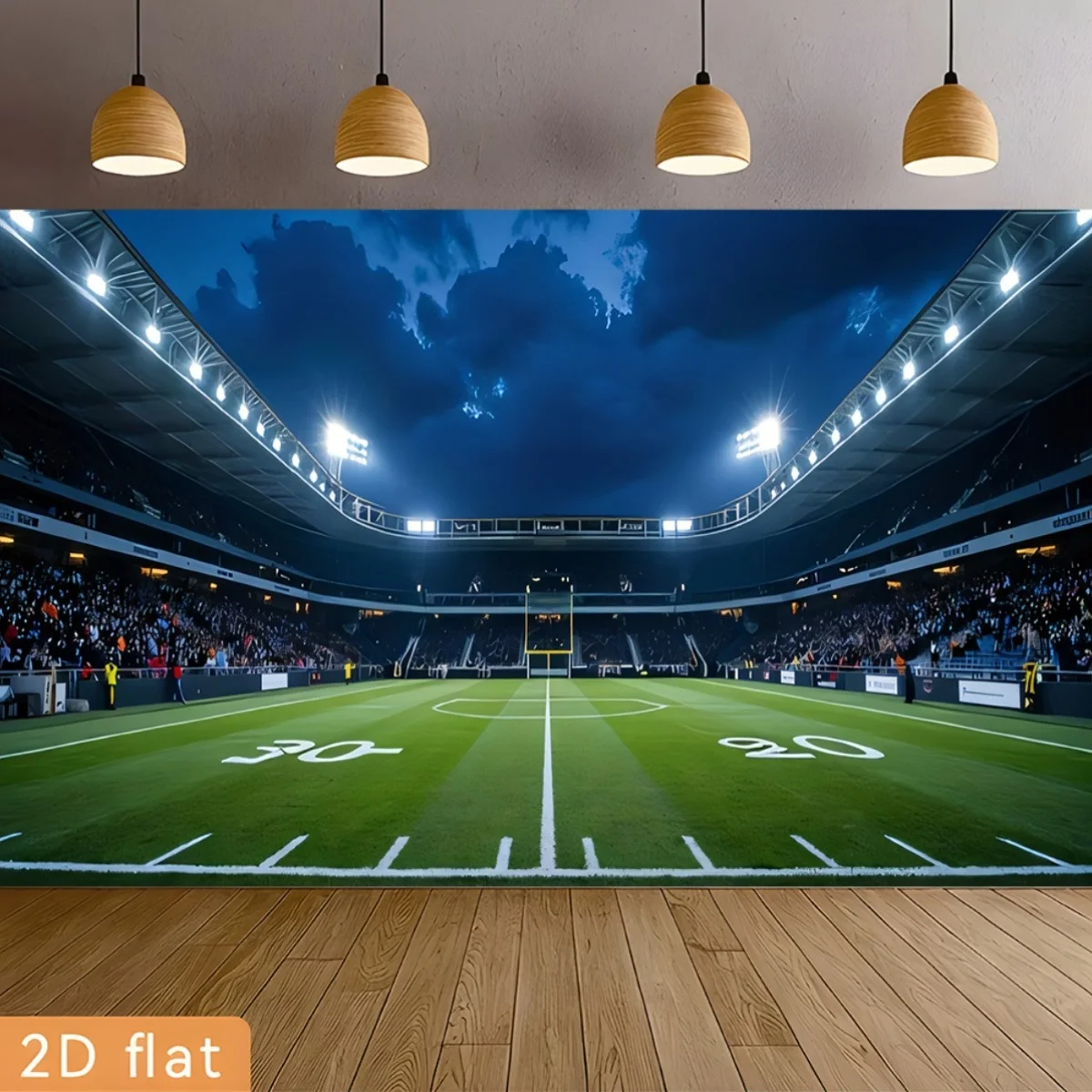 Football Stadium Night Game Field LightsCrowd Spectator Sports ArenaPanoramic View Wall Mural Athletic Event Background Tapestry