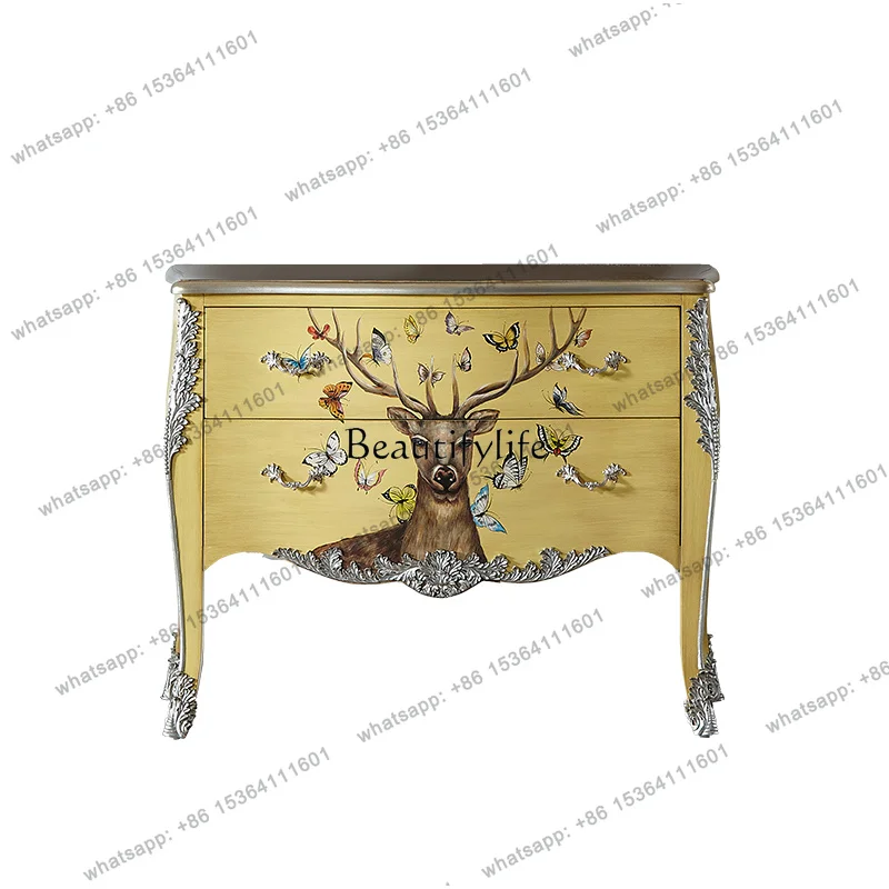 Customization European-style Painted Chest Cabinet, Living Room Hand-painted Decorative Cabinet, Light Luxury Entrance Cabinet