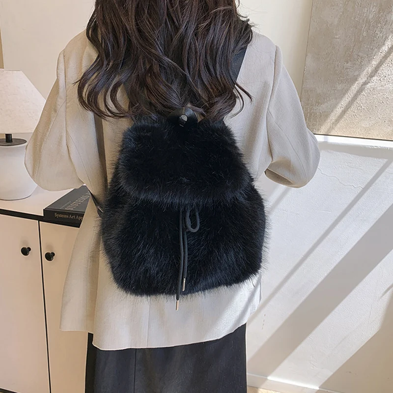 ฤดูใบไม้ร่วงฤดูหนาวผู้หญิง Plush Fury กระเป๋าเป้สะพายหลังใหม่ขนาดใหญ่ความจุไหล่กระเป๋าแฟชั่นอเนกประสงค์เสือดาวพิมพ์นุ่มมือถือกระเป๋า