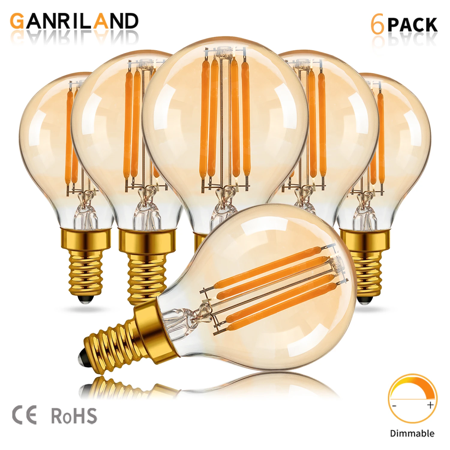 6Pack G45 4W Vintage LED Filament Edison Lamp Bulb Dimmable E14 Base 2200K Antique Retro Amber Glass Decor Globe Golf Light Bulb