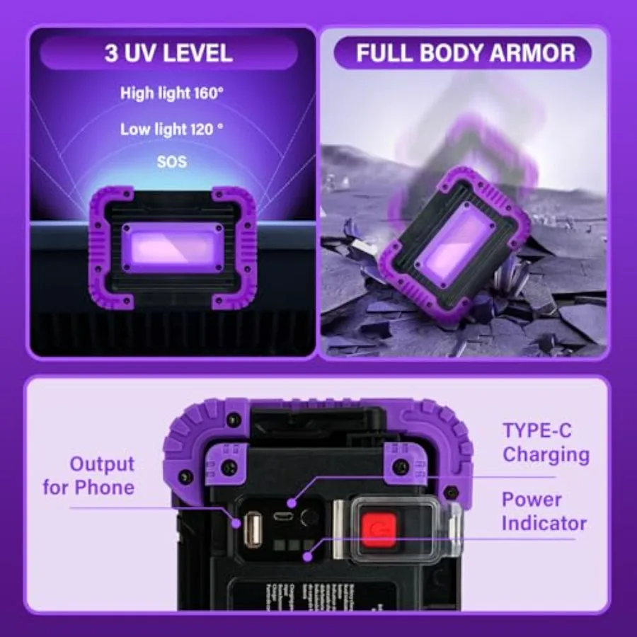 Rechargeable Black Light, Battery Powered Blacklight, Cordless 395nm UV Black Light for Neon Glow Party, Glow in The Dark, Aqua
