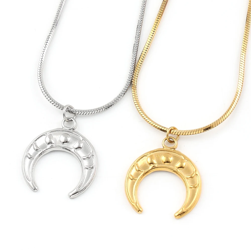 Gothic Minimalist Stainless Steel Witch Crescent Moon Phase Pendant Necklace for Women Gold Silver Color Chain Necklace Jewelry