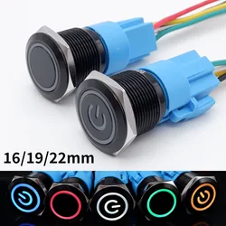 12/16/19/22mm Push Button Switch Oxidized Black Momentary Latching Fixed On Off Power Switch with wire LED Light 5V 12V 24V 220V