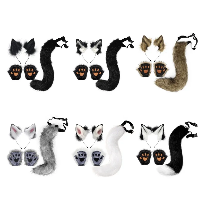 

3Pcs Costume Set for Cat Ear Headband Tail Gloves Animal Fancy Dress Accesso