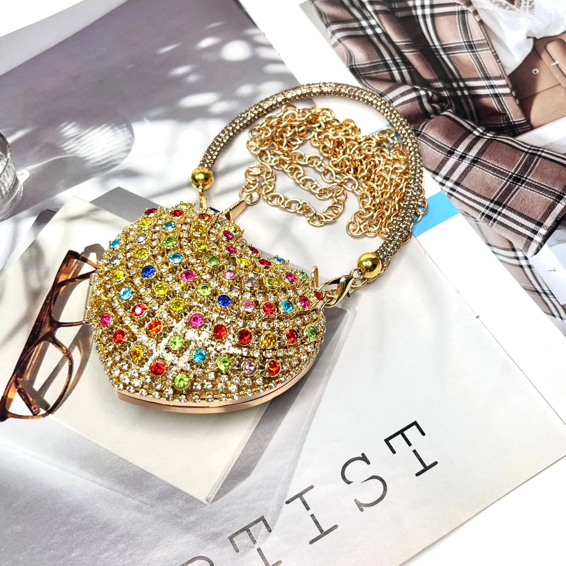 2025 New Luxury Small Bling Heart Shape Diamond Evening Clutch Rhinestones Purse Ladies Fashion Bags