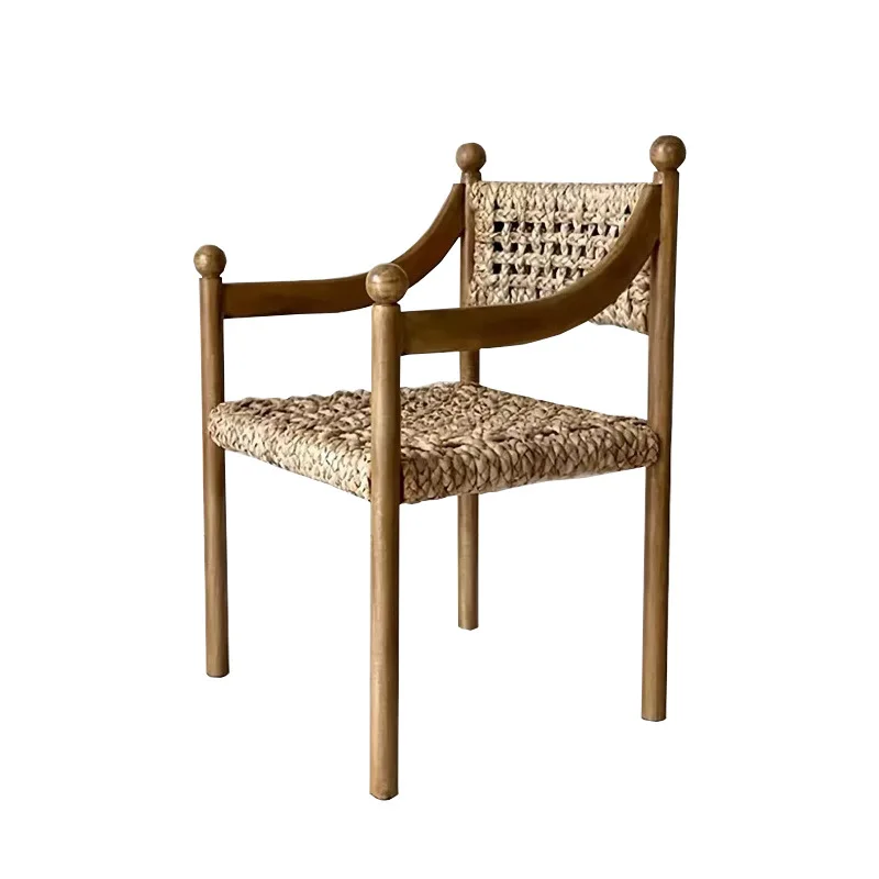 

French wabi wind solid wood dining chair home restaurant rope back chair designer hotel cafe negotiation chair