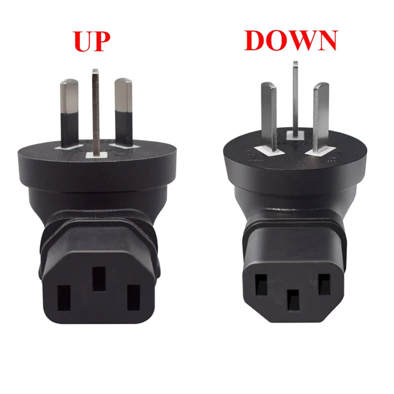 Black AU CN 3 Pin to IEC 320 C13 Power Adapter Plug Male to Female UP/Down Orientation Converter 10A 250V for PC Monitor PDU UPS