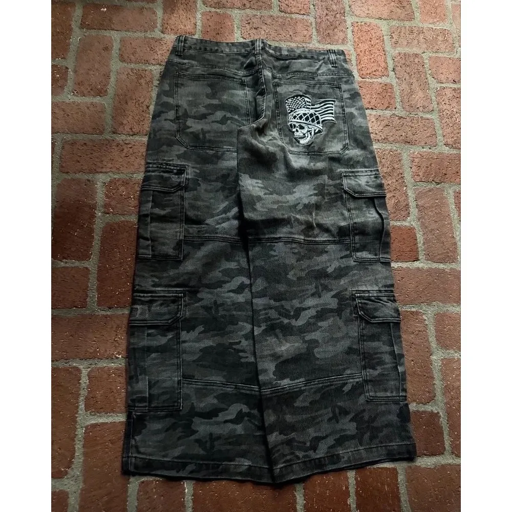 

2025 Gothic Punk Retro Streetwear Men's Baggy Y2K Jeans Hipho Sle High Waist PU Fabric Ladies Premium Denim Winter Collection