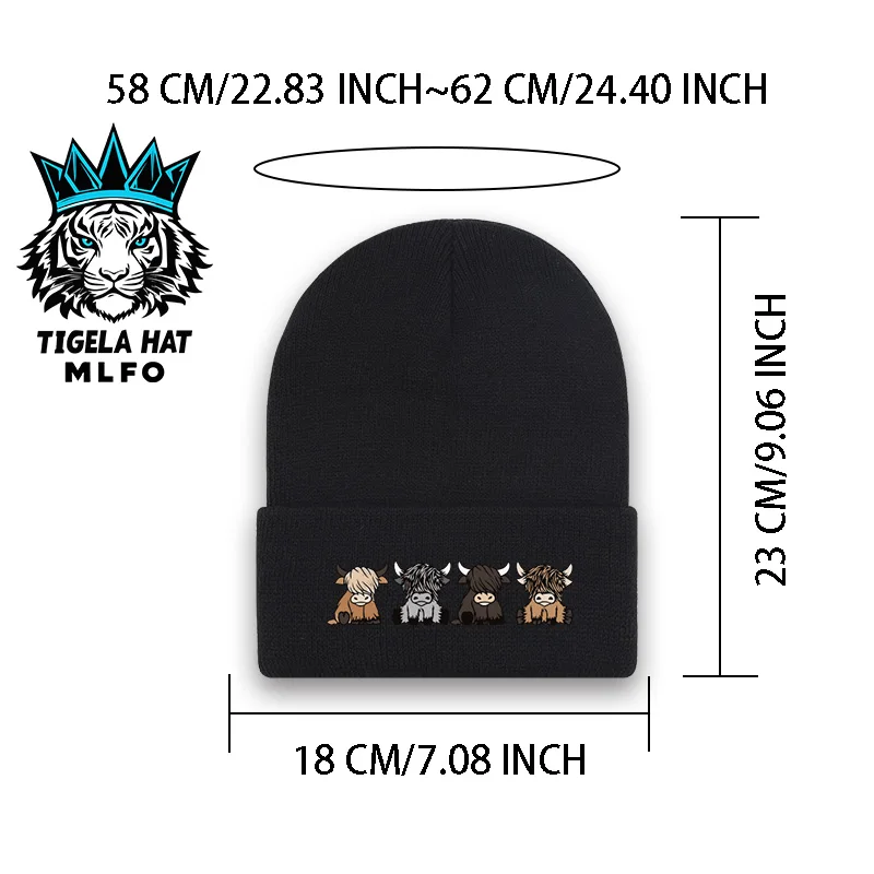 Trendy Chic Knit Beanie, Lovely Highland Cows Graphic Print, Perfect for Weekend Trip & Friend Meet‑up