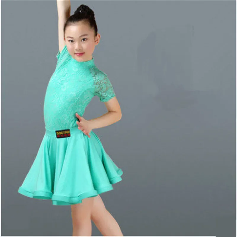 New Girls Latin Dance Skirt Ballroom Salsa Tango Skirts Kid Child Lace Latin Dance Split Dress With Leotard And Skirt