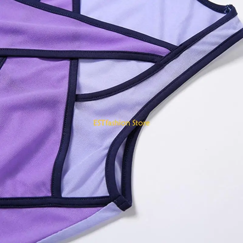 

Y5GC Женщины без рукавов чистое сетчатое боди Холлоу из Halter Bodycon Leotard Club одежда