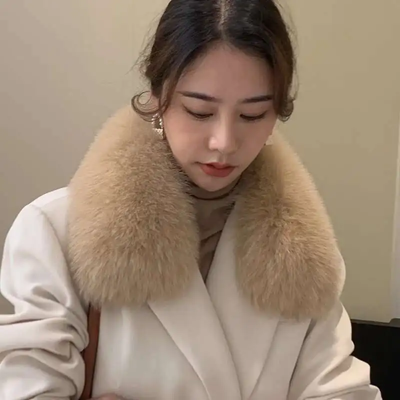 

Зимний воротник из лисьего меха с магнитом, женский теплый шарф из натурального меха, роскошный меховой квадратный воротник, пальто, декоративная шаль, глушитель для девочек