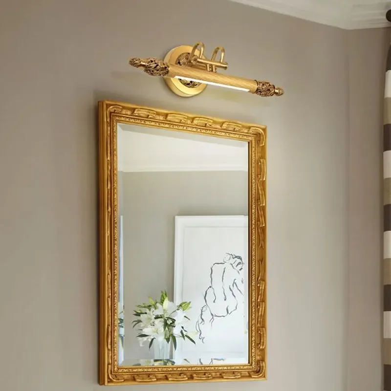 French Style Gold Plated Bronze Wall Lamp Brass Mirror Light for Hotel Corridor Painting Decorative Wall Sconce Lighting