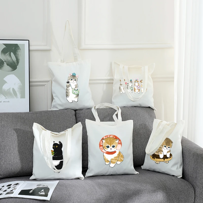 

Cute cat pattern canvas tote bag for cat lovers, reusable eco-friendly shoulder bag, casual shopping bag, suitable for travel