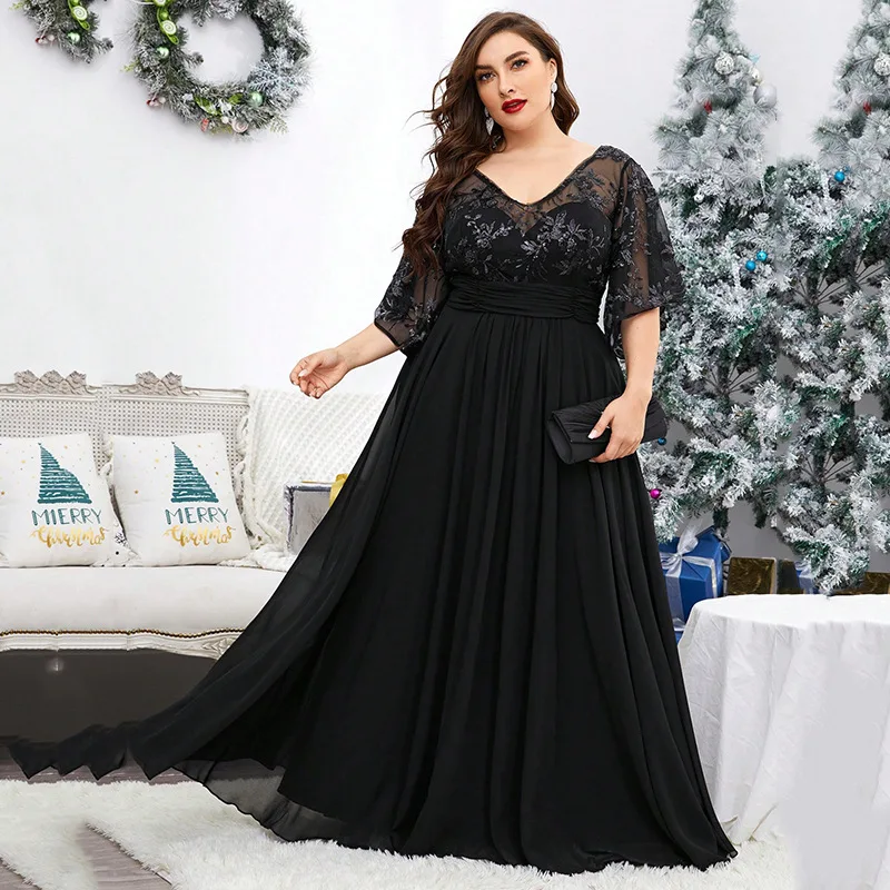 

Evening Dress Large Size Bridesmaid Sequin Mesh Annual Meeting ballroom dance competition dresses