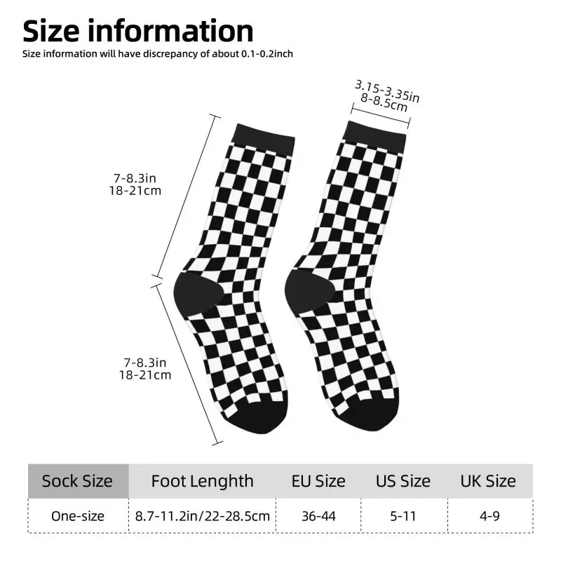 Black White Checkered Funny Socks Health Curve Novelty Casual Crew Socks Contrast Color Design for Women Men Gift