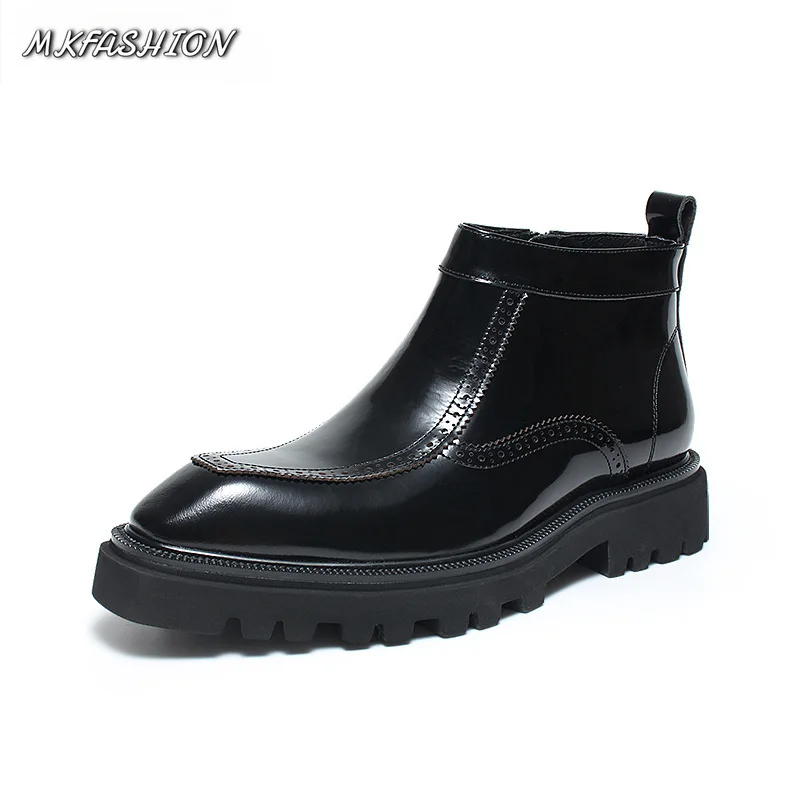 Men Boots Pointed Toe Short Boots British Style Genuine Leather Versatile Height Increasing