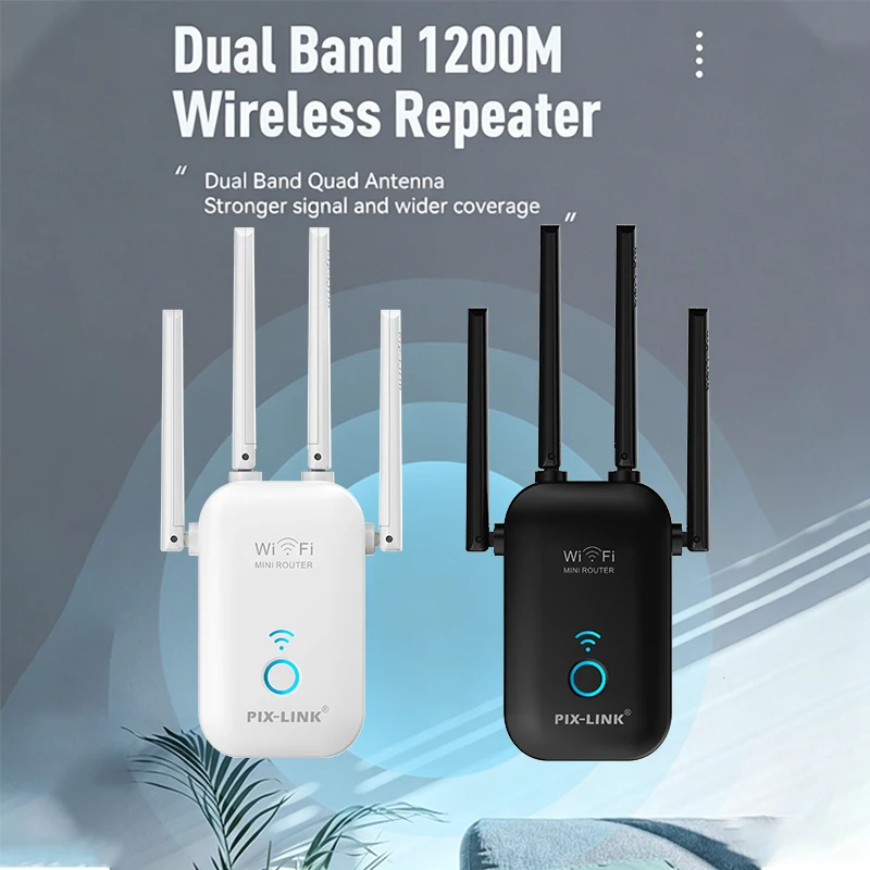 PIXLINK Extender 1200Mbps WiFi 1200Mbps Extender Dual Band 2.4G&5G Wireless Repeater Range Booster AP/Router 4 Antennas AC27