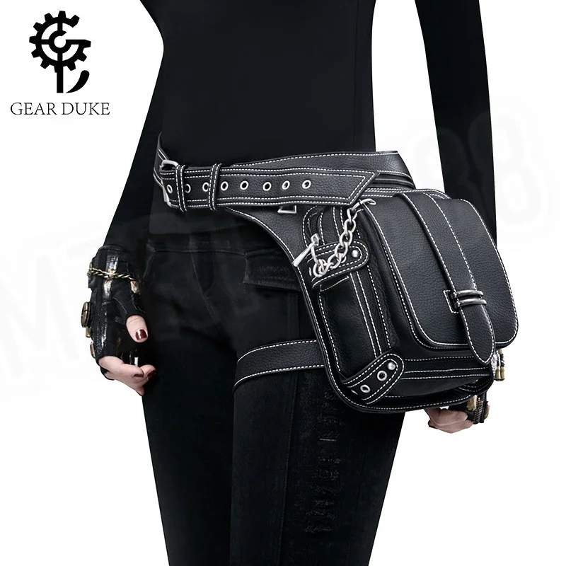 Steampunk Style Men's Waist Bag Chain Design Outdoor Shoulder Crossbody Bag Women's Mobile Phone Hanging Bag Motorcycle Leg Bags