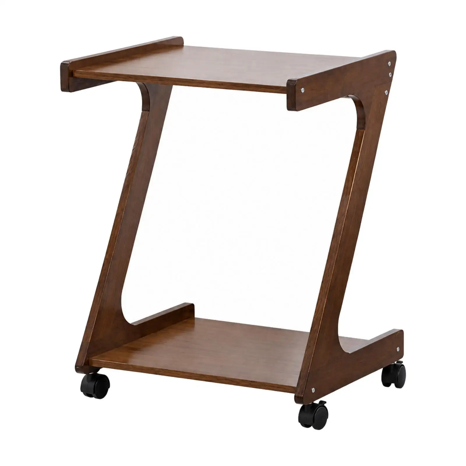 Rolling Wooden Side Cabinet with Casters Two Tier Movable Table for Bedroom Sofa Reading Corner Decor