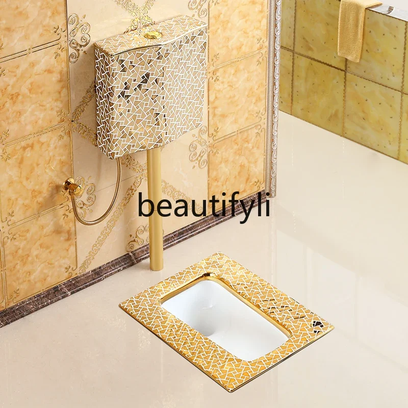 

European-style golden squatting toilet flushing tank set, bathroom squatting pit toilet deodorant6239